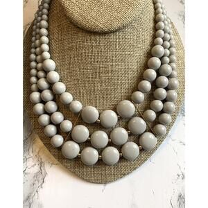 Modernist Necklace Grey 3 Strand 80s Graduated Geometric Statement Bib-